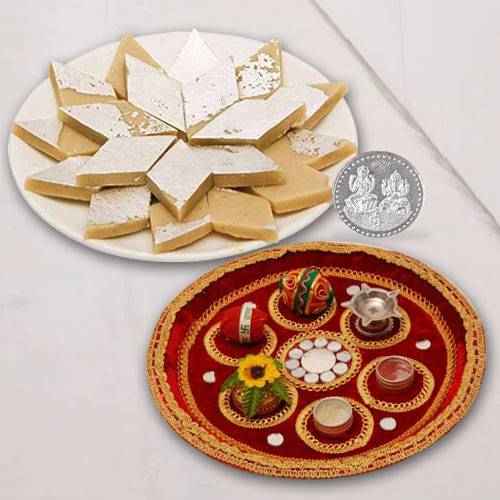 Puja Thali N Haldirams Kaju Katli Puja Thali N Haldirams Kaju Katli