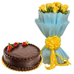 Yellow Rose Bunch with Chocolate Cake...