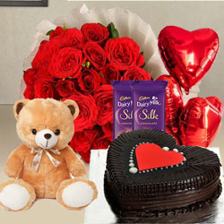 Breathtaking Red Roses, Chocolate Cake, ...
