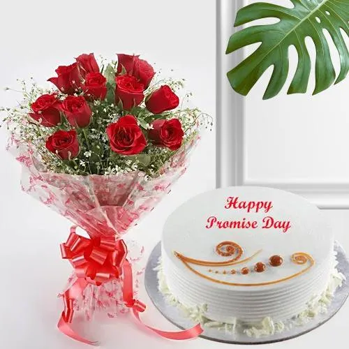 Alluring Promise Day Gift of Vanilla Cake with Pink Roses N Cute Teddy to  Ranchi, India