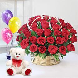 Angelic Red Roses along with a luscious ...