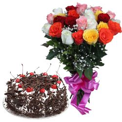 Chromatic mixed Roses bunch with mouthwa...