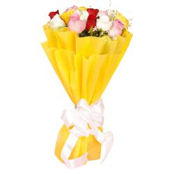12 Mixed Roses Bouquet and Balloons with...