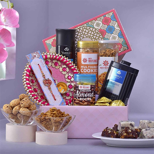 Fashionable Krishna Rakhi and Yardley Hamper