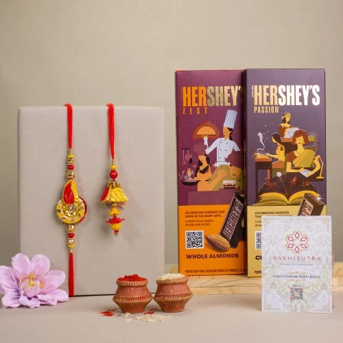 Stylish Zardosi Bhaiya Bhabhi Rakhi N Hersheys Combo