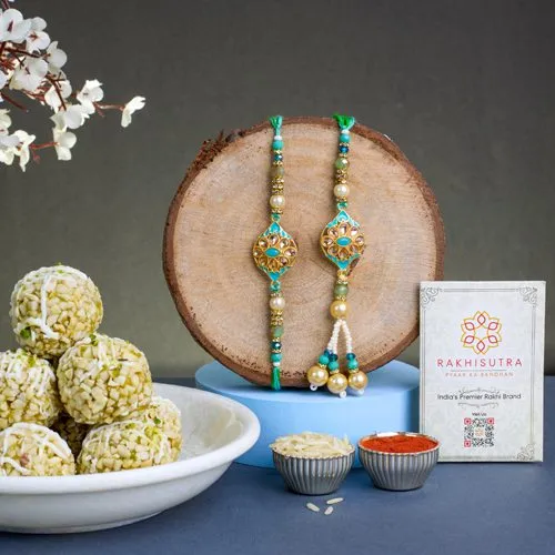 Gorgeous Bhaiya Bhabhi Kundan Rakhi with Sweet Treat