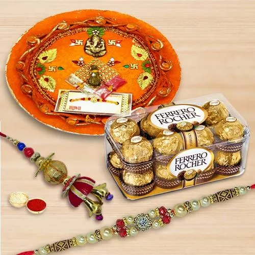 Thali with Chocolate N Fancy Bhaiya Bhabhi Rakhi Set