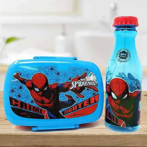 Buy alluring spiderman canteen set of water bottle n tiffin in Mumbai, Free  Shipping - MumbaiOnlineFlorists